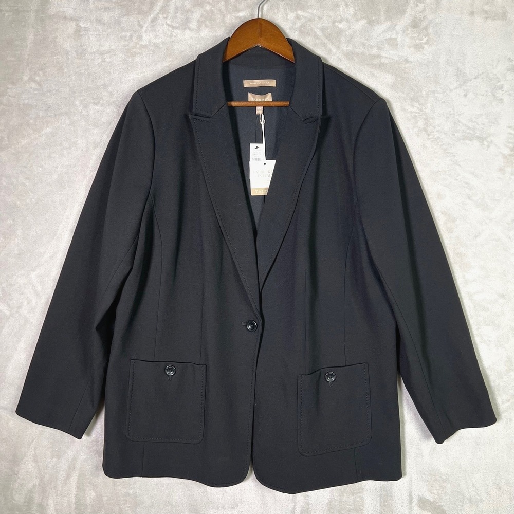 Talbots NWT Blazer Womens 18W Black Italian Knit Stretch Career Jacket Preppy